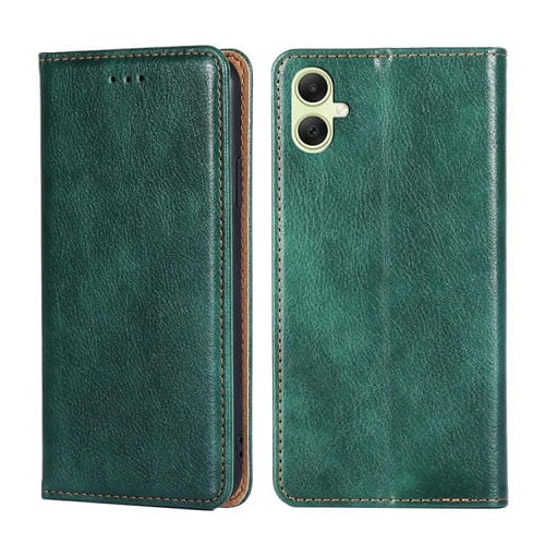 Estuche para Teléfono Samsung Galaxy A05 4G Cuero Magnético Color Sólido Aceite Brillante (Verde)