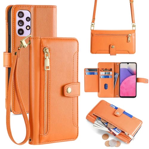 Funda para Samsung Galaxy A33 5G Cuero con Billetera Cremallera Cuerpo Cruzado Textura de Oveja (Naranja)