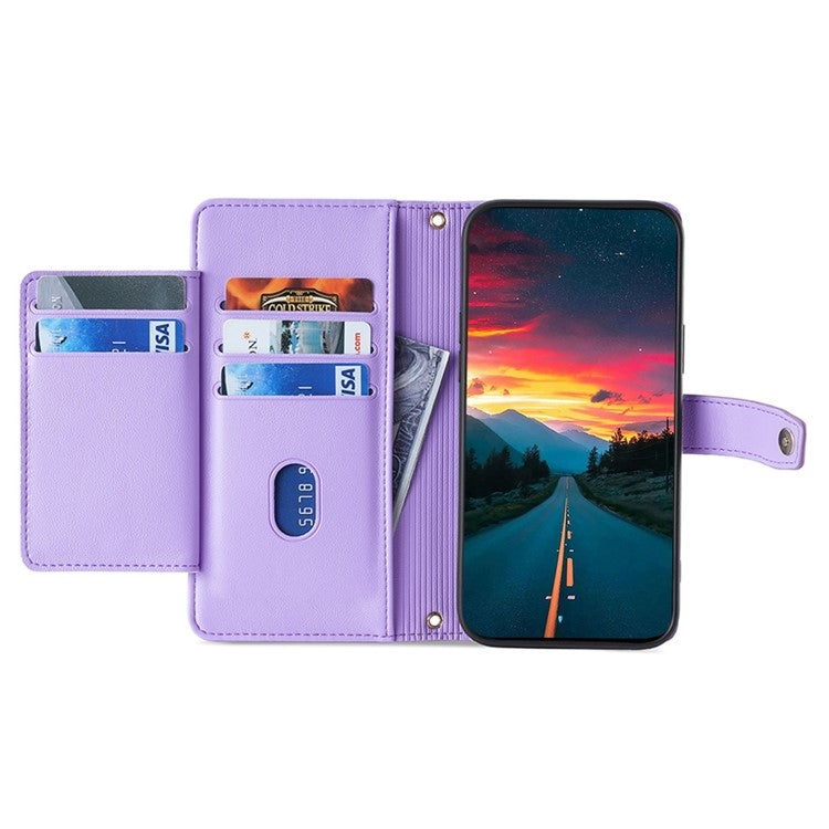 Funda Cuero Tipo Billetera OnePlus Ace 3 Pro 5G con Cremallera y Textura Oveja (Morado)