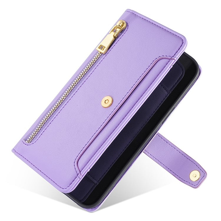 Funda Cuero Tipo Billetera OnePlus Ace 3 Pro 5G con Cremallera y Textura Oveja (Morado)