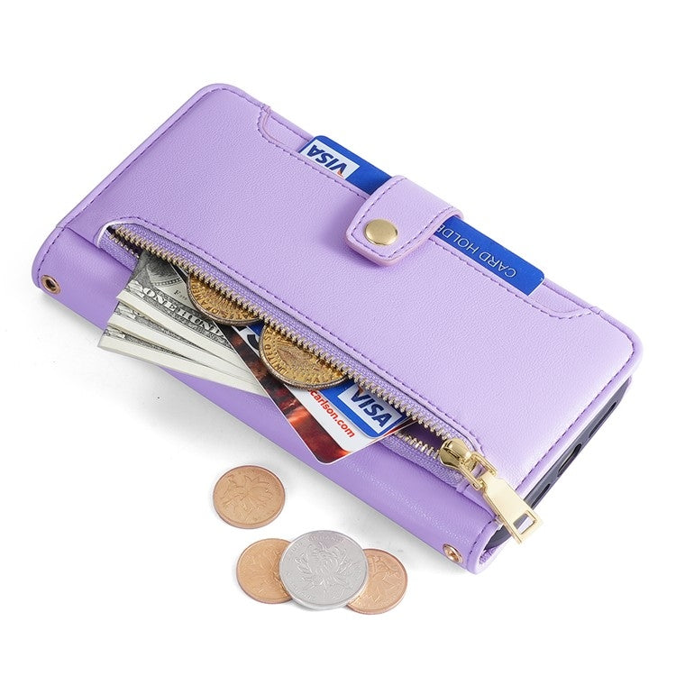 Funda Cuero Tipo Billetera OnePlus Ace 3 Pro 5G con Cremallera y Textura Oveja (Morado)