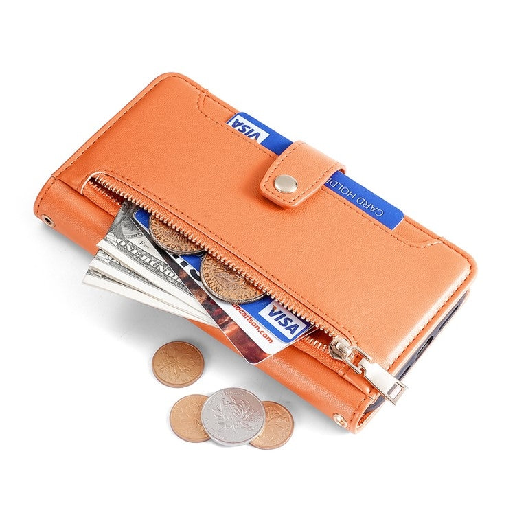Funda de Cuero OnePlus Nord Ce 4 Lite 5G con Cremallera y Textura de Oveja (Naranja)