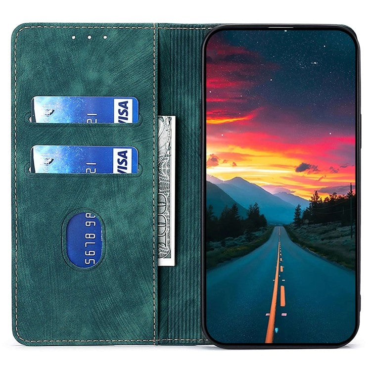 Funda de Cuero Magnética con Cepillo Antirrobo RFID para OnePlus Ace 3 Pro 5G (Verde)