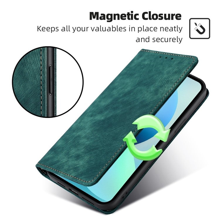 Funda de Cuero Magnética con Cepillo Antirrobo RFID para OnePlus Ace 3 Pro 5G (Verde)