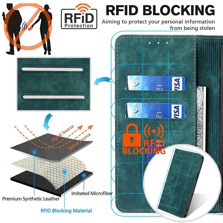 Funda de Cuero Magnética con Cepillo Antirrobo RFID para OnePlus Ace 3 Pro 5G (Verde)