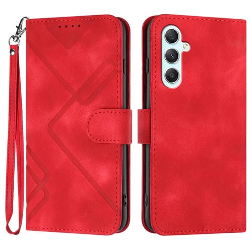 Funda de Cuero para Samsung Galaxy A35 Line Pattern Skin Feel (Rojo)
