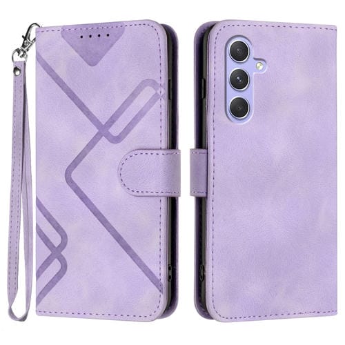 Funda para Samsung Galaxy A55 Cuero Sensación de Piel Patrón de Líneas (Púrpura Claro)