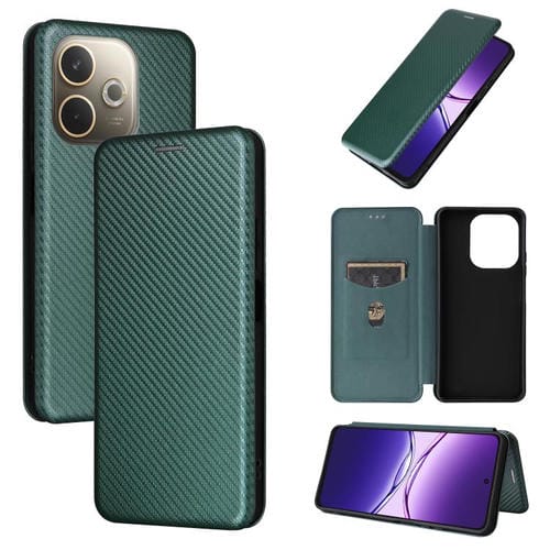 Funda de Cuero con Tapa y Textura de Fibra de Carbono para Oppo A5 Pro 5G (Verde)