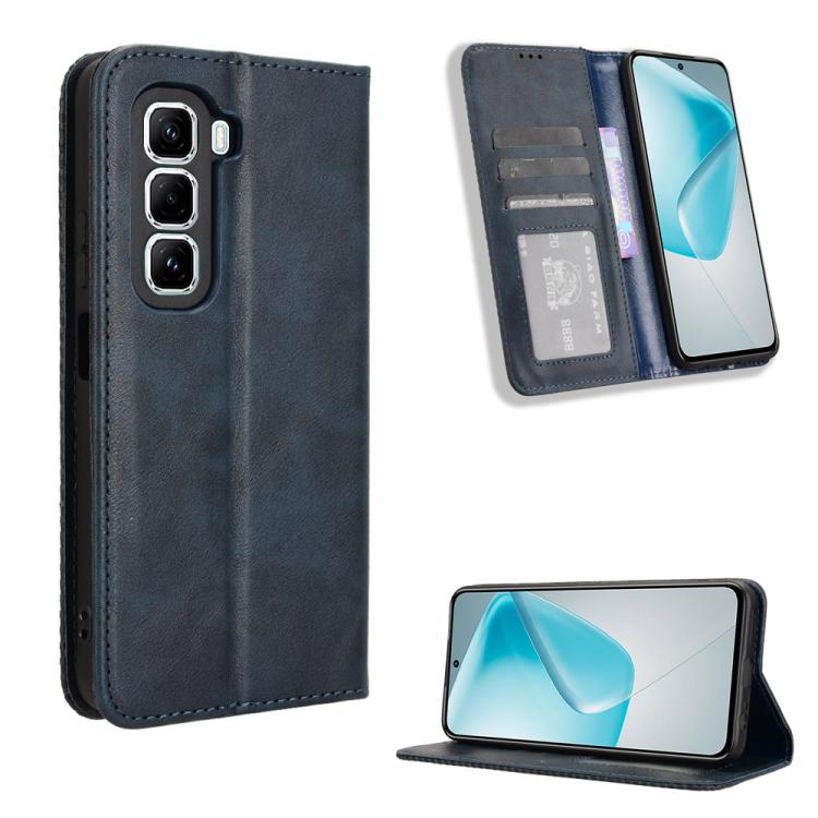 Funda de Cuero Retro con Hebilla Magnética para Infinix Hot 50 Pro 4G (Azul)