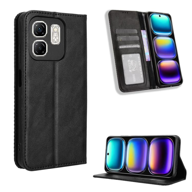 Funda de Cuero Retro con Hebilla Magnética para Infinix Hot 50I 4G y Smart 9 4G (Negro)