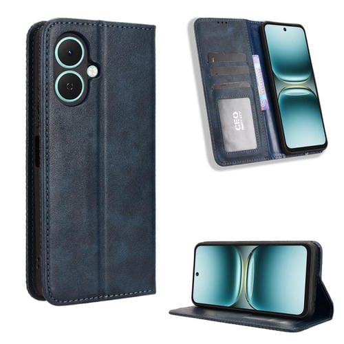 Funda de cuero con textura retro y hebilla magnética para Tecno Spark Go 2 4G (azul)
