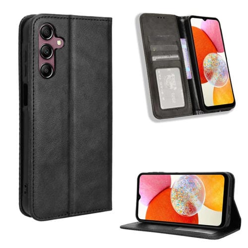 Funda para Teléfono Samsung Galaxy A15 Cuero Textura Retro Hebilla Magnética (Negro)