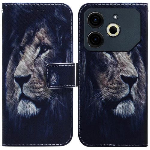 Funda de Cuero con Tapa para Tecno Pova 6 Neo (León) + Dibujo de Colores