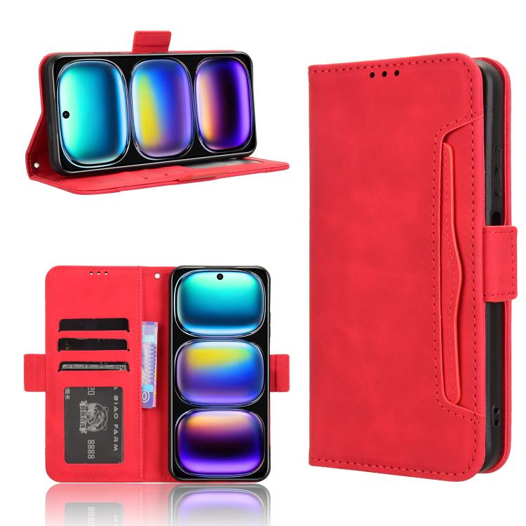 Funda de Cuero con Textura de Piel de Becerro y Ranuras para Tarjetas para Infinix Hot 50I 4G / Smart 9 4G (Rojo)