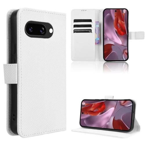 Funda de Cuero con Textura de Diamante para Google Pixel 9A (Blanca)