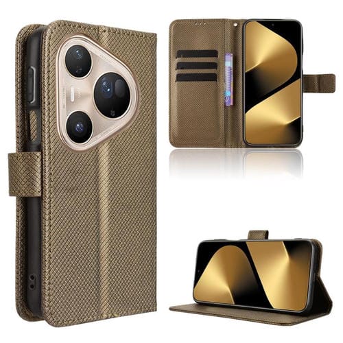 Funda de cuero con textura de diamante para Huawei Pura 80 Pro 5G / 80 Pro+ 5G (marrón)