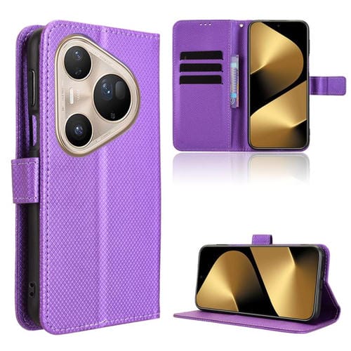 Funda de cuero con textura de diamante para Huawei Pura 80 Pro 5G / 80 Pro+ 5G (morado)