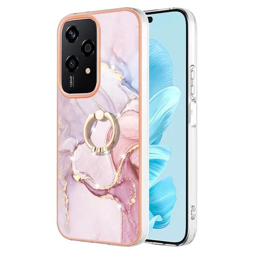 Funda para Teléfono Honor 200 Lite con Soporte Anillo Revestimiento Mármol Imd TPU (Oro Rosa)
