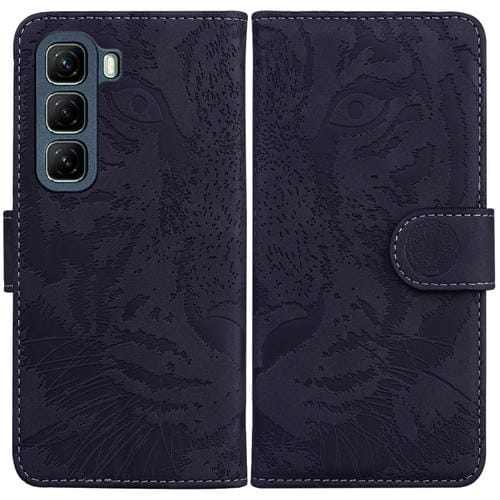 Funda de Cuero con Tapa y Estampado de Tigre para Infinix Hot 50 5G (Negra)
