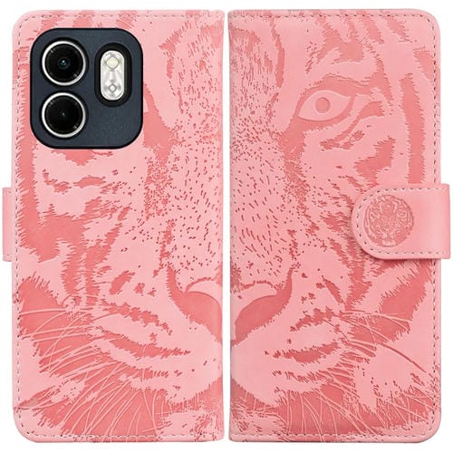 Funda de Cuero con Tapa y Estampado de Tigre para Infinix Hot 50I Smart 9 (Rosa)