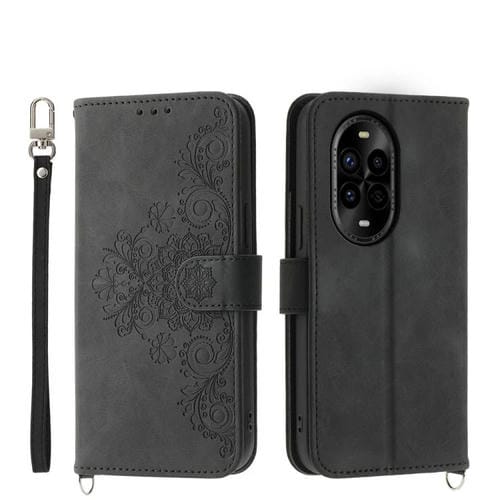 Funda de Cuero con Relieve de Flores para Huawei Nova 13 Pro (Negra)