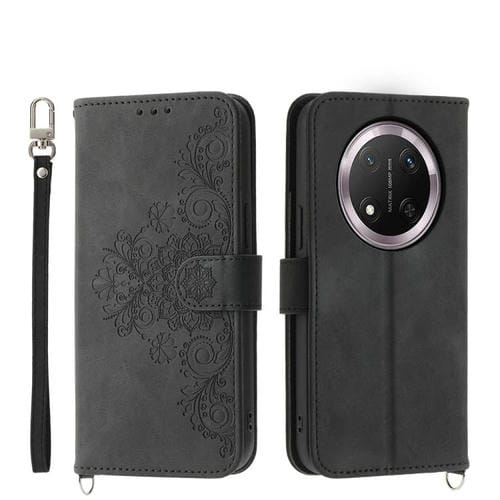 Funda de Cuero con Relieve de Flores para Honor X9C Global y Magic7 Lite (Negro)