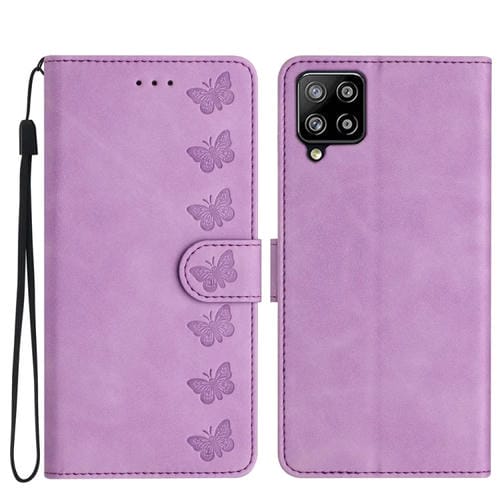 Funda para Samsung Galaxy A42 5G Cuero En Relieve Siete Mariposas (Púrpura)