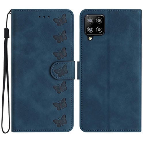 Caja de Teléfono Samsung Galaxy A42 5G Seven Butterflies Cuero En Relieve (Azul)