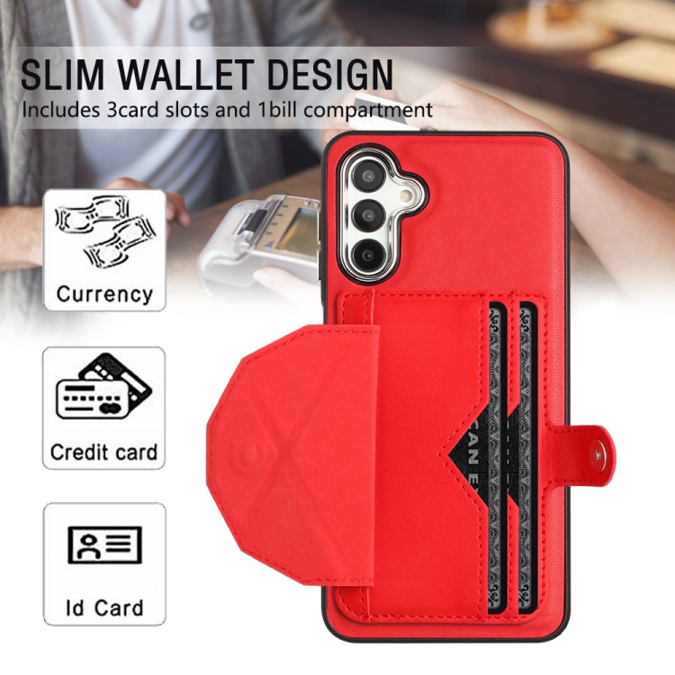 Estuche de Teléfono Samsung Galaxy A14 4G y A14 5G Cuero a Prueba de Golpes con Tarjetero (Rojo)
