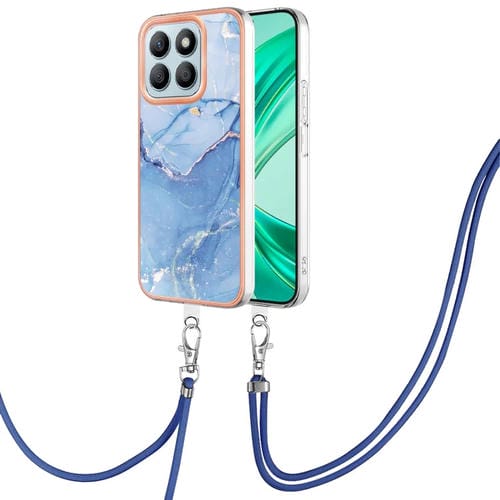 Funda para Teléfono Honor X8B con Imd Doble Cara y Revestimiento Mármol Galvanizado con Cordón (Azul)