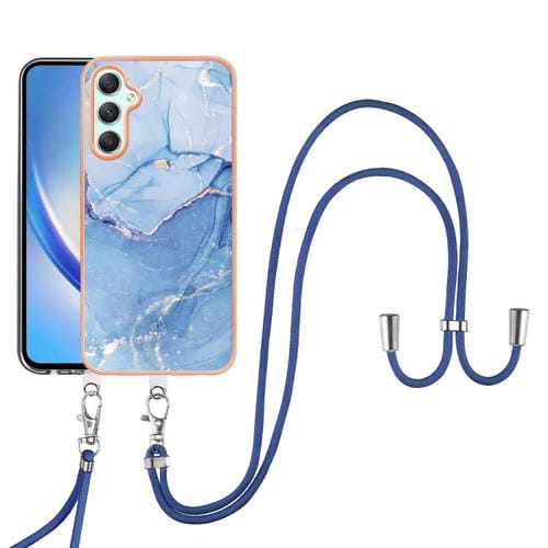 Para Samsung Galaxy A24 Caja de teléfono IMD de doble cara de mármol galvanizado con cordón (azul 018)
