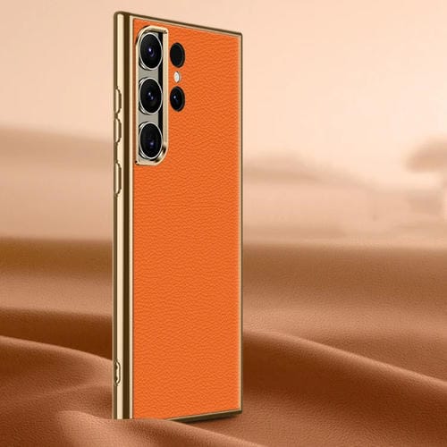 Para Samsung Galaxy S23 Ultra 5G Litchi Texture Funda de cuero genuino para teléfono (naranja)