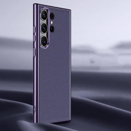 Para Samsung Galaxy S23 Ultra 5G Litchi Textura Funda de teléfono de cuero genuino (Púrpura)