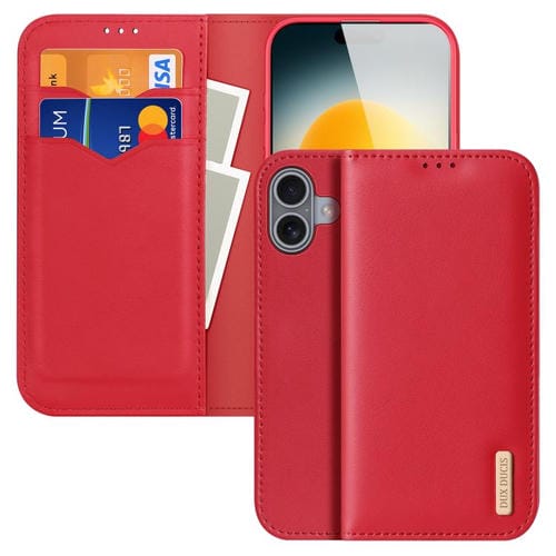 Funda con tapa DUX DUCIS Hivo Series de piel de vaca, PU y TPU para iPhone 17 (roja)