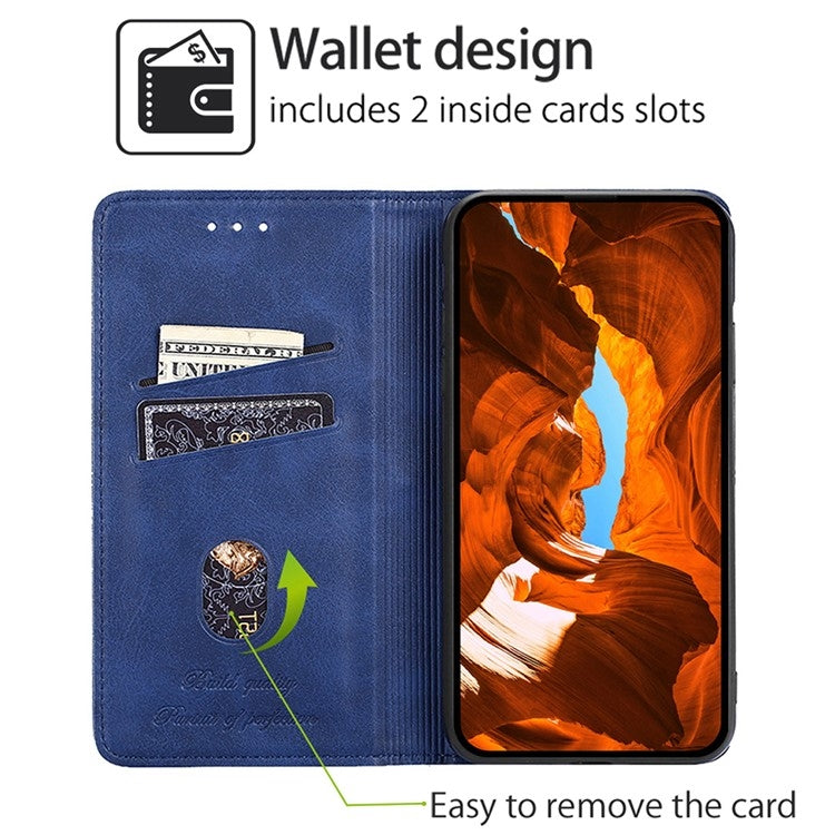 Funda de Cuero Magnética Textura de Vaca para TCL 50 Xl (Azul)