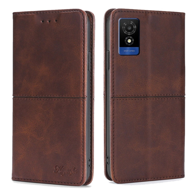 Funda de Cuero Magnética para Teléfono TCL 501 4G (Marrón Oscuro)