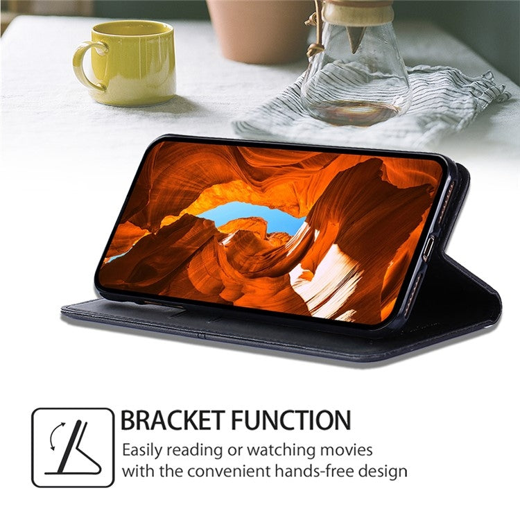 Funda de Cuero Magnética para Teléfono TCL 502 (Negro) con Textura de Vaca