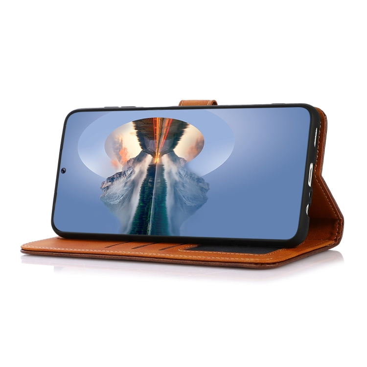 Funda de Cuero con Tapa y Textura Piel de Vaca para OnePlus Nord 13 Khazneh (Oro Rosa)