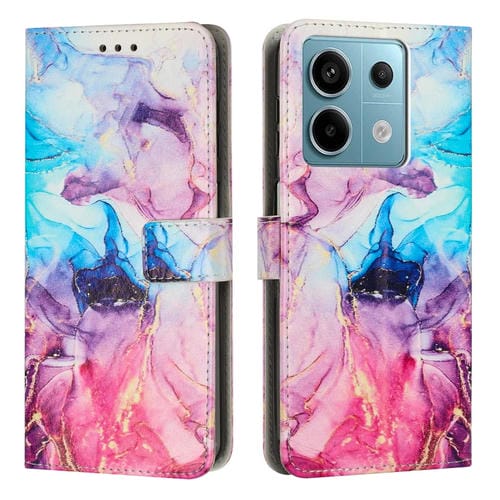 Funda de Cuero con Patrón de Mármol Pintado para Redmi Note 13 Pro 5G (Rosa y Morado)