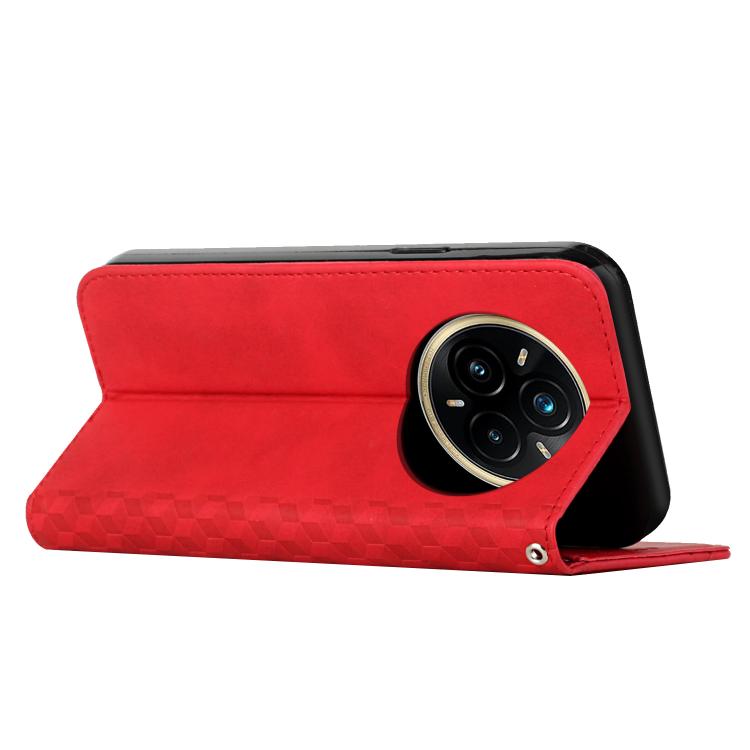 Funda de Cuero Magnética con Textura de Diamante para Realme 14 Pro (Roja)