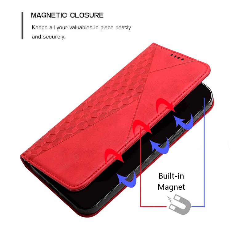 Funda de Cuero Magnética con Textura de Diamante para Realme 14 Pro (Roja)