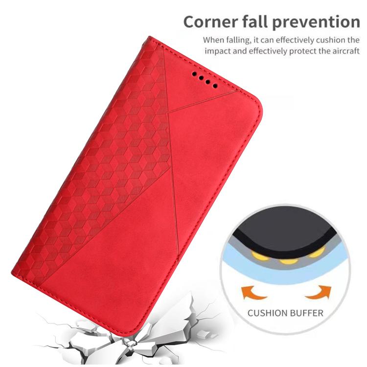 Funda de Cuero Magnética con Textura de Diamante para Realme 14 Pro (Roja)