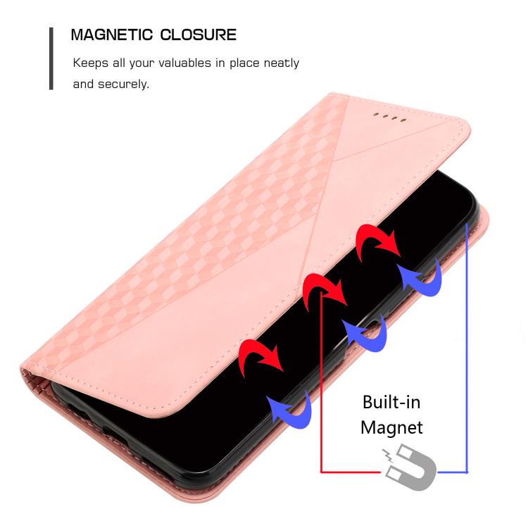 Funda de Cuero Magnética con Textura de Diamante para Realme 14 Pro (Oro Rosa)