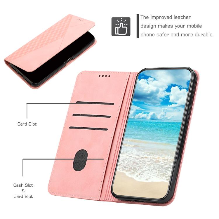 Funda de Cuero Magnética con Textura de Diamante para Realme 14 Pro (Oro Rosa)