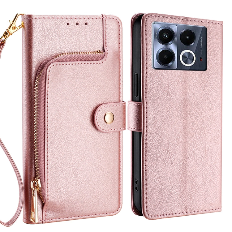 Funda de Cuero con Cremallera para Teléfono Infinix Note 40 5G (Oro Rosa)