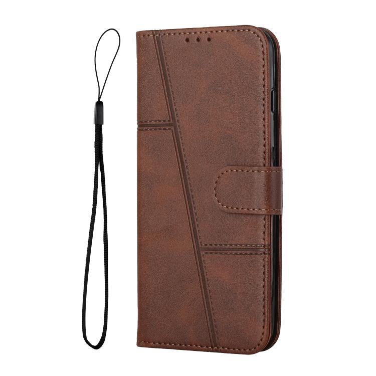 Funda de Piel con Textura de Becerro y Hebilla para Realme 14 Pro+ (Marrón)
