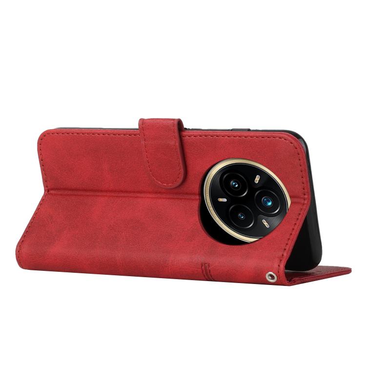 Funda de Piel con Hebilla y Textura de Becerro para Realme 14 Pro+ (Roja)