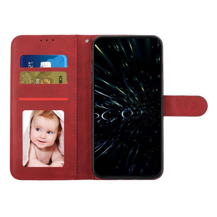 Funda de Piel con Hebilla y Textura de Becerro para Realme 14 Pro+ (Roja)