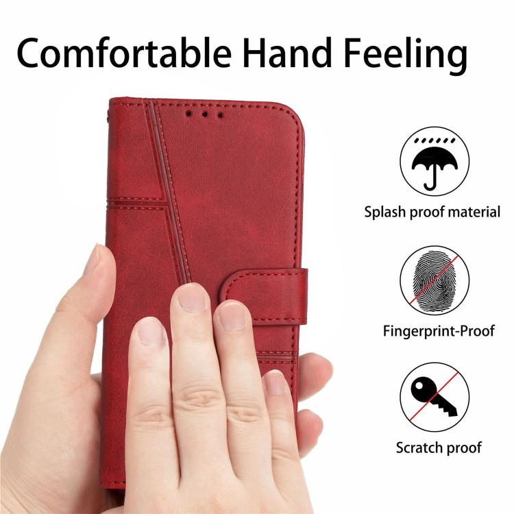 Funda de Piel con Hebilla y Textura de Becerro para Realme 14 Pro+ (Roja)