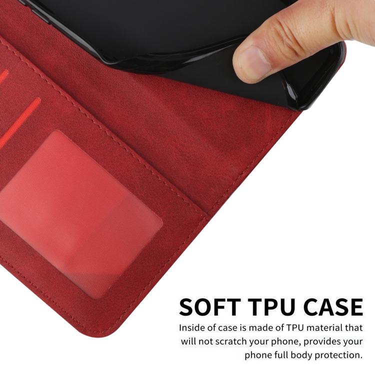 Funda de Piel con Hebilla y Textura de Becerro para Realme 14 Pro+ (Roja)